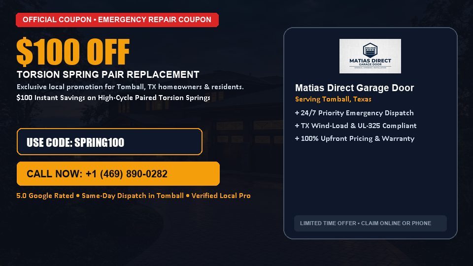 Matias Direct Garage Door $100 OFF Dual Torsion Spring Replacement in Tomball, TX