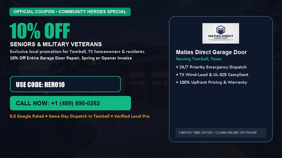 Matias Direct Garage Door 10% OFF Seniors & Military Veterans in Tomball, TX